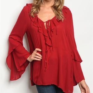 True Red  Bell sleeve tunic top